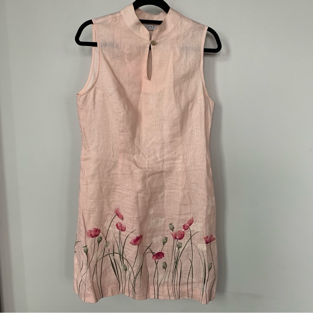 Como Sport 100% Linen Tank Dress with Tulips‎ Size XL